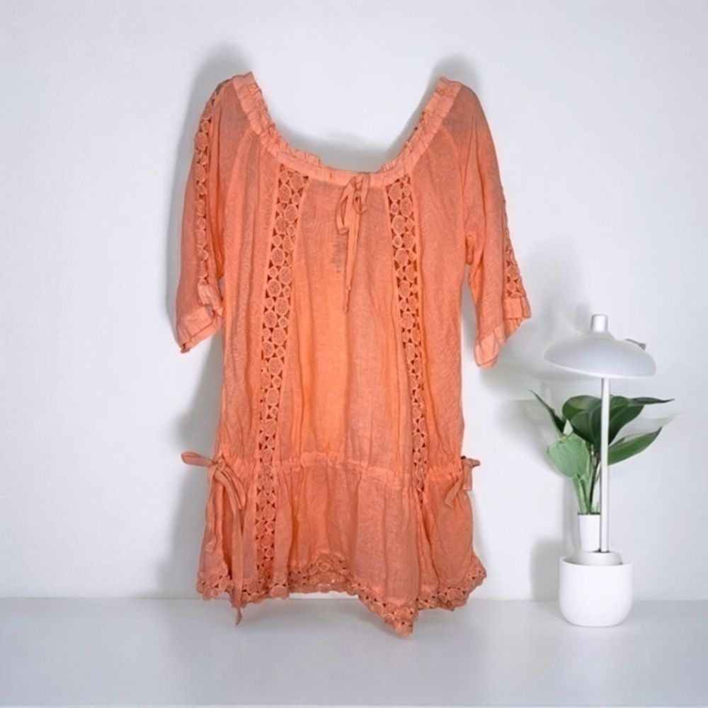 Sunday St. Tropez Dentelle Lace Crochet Cover Up Orange Linen Boho Dress